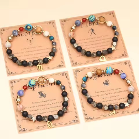 Bestselling Twelve Zodiac Bracelets Matte Black Stone Pyrite Bracelet Aries Taurus Aquarius Capricor