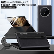 Honor Magic V5 CaseSmart Window Litchi Grain Leather Magnetic Suction Flip Cover Protective Case Wit