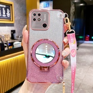 Casing for Xiaomi Redmi 9 10 9A 9C 10A 10C 10X Pro 5G Circle Mirror Stand Bracket Glitter Powder wit