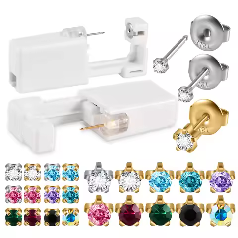 1PC Stainless Steel Disposable Ear Piercing Gun Cubic Zirconia Ear Studs Easy to Use at Home Self Ea