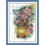 Joy Sunday Stamped Cross Stitch Ktis DMC Threads Chinese Cross Stitch Set DIY Needlework Embroidery Kit- Rose Wall Sconce