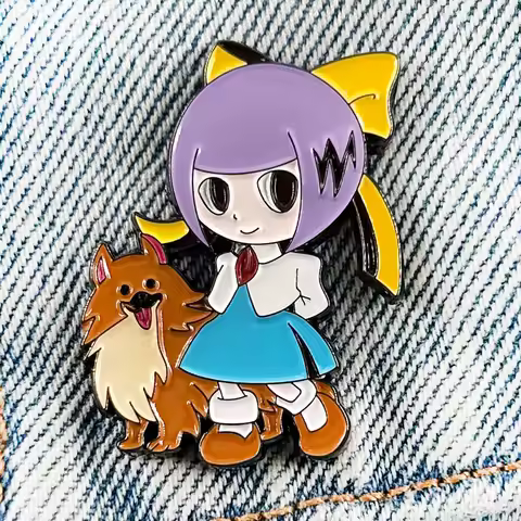 Ghost Trick Kamila and Missile Enamel Pin Cute Girl And Pomeranian Badge Puzzle Game Players Collect