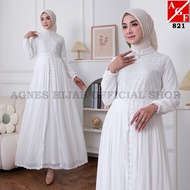 Agnes Hijab - Khairany Dress Baju Gamis Putih Wanita Brukat Gamis Brokat Lebaran Umroh Haji Busana M