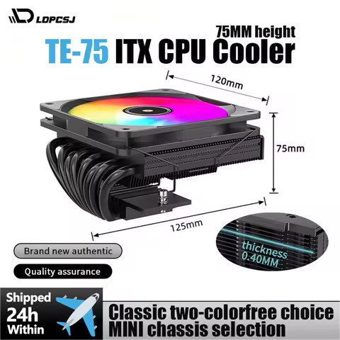 TE-75 ARGB CPU Cooler, 75mm Low Profile Air Cooling Radiator, 5V 3Pin Addressable RGB Silent Compute