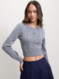 [Pomelo] เสื้อสเวตเตอร์ครอปไหมพรมลวดลายถัก / Cable Pattern Knitted Crop Sweater