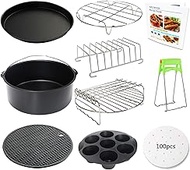 9 Inch Air Fryer Accessories XL 10 PCS with Cupcake Pan, Pizza Pan, Silicone Baking Cup, Recipe Cookbook, 100Pcs Parchment Paper for 5.3Qt - 6.8Qt and Larger Size Phillips Air Fryer Instant Pot