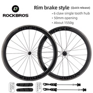 ROCKBROS Carbon Fiber Wheelset Lightweight Disc Brake RIM Brake Clincher Tubeless 1550g 38mm 50mm 65mm Carbon Rim Durable Aeromatic Carbon Wheel