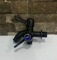 Keran Air Cabang Dua HITAM Plastik 1/2 Inch Kran Cabang