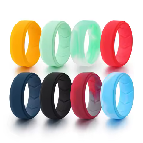 8 Pack 8mm Wide Silicone Rings for Men, Rubber Wedding Band for Him, Sweatproof Work Safe Sport Ring