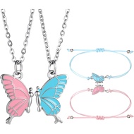 BFF Friendship Necklace Bracelets for 2, Butterfly BFF Bracelets Necklace for 2, Enamel Butterfly Ma