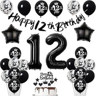 12th Birthday Decoration Boy Girl Black Banner 12th Birthday Garland Decoration 12th Girl Black Ball