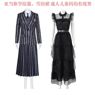 Adams Family cos Costume Halloween Wednesday Adams Black Dress cosplay Costume
