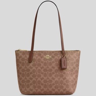 COACH Fiona Zip Tote Bag In Signature Canvas Tan/Brown CBT18