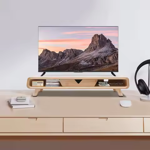 Bamboo Monitor Stand Riser, No Assembly Required Exquisite Monitor Stand With Drawer, Ergonomic Heig