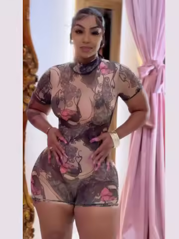 kliou Y2K Stunning Print Women Playsuits Fashion Mesh Thin Sheer Short Sleeve O-neck Backless Slim R