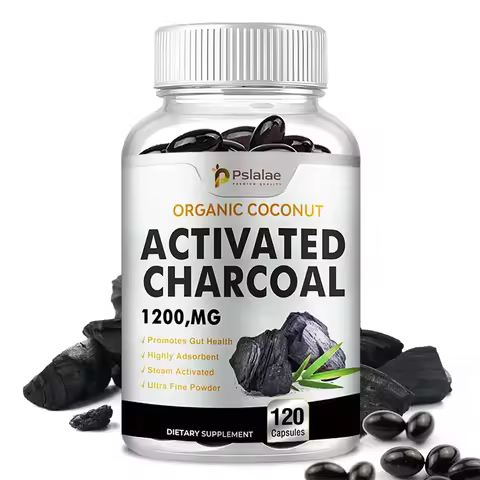 Activated Charcoal Capsules 1,200 Mg - Organic Coconut Shell, Helps Relieve Gas & Bloating, Detox & 