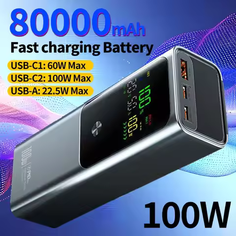 80000mAh PD100W Portable Color Screen Power Bank Supports Bidirectional Fast Charging Suitable For I