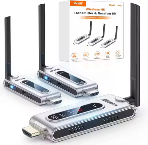 Wireless HDMI Transmitter & 2 Receivers with LCD Display – 4K to 2K@60Hz, 492ft (150m) Range, Dual-B