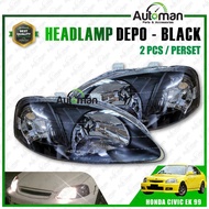 Honda Civic Ek 1999 Front Headlamp Head Lamp Light Crystal Black No Bulb