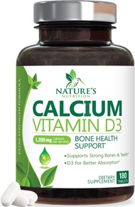 Calcium 1200 mg Plus Vitamin D3, Bone Health & Immune Support - Nature's Calcium Supplement with Ext