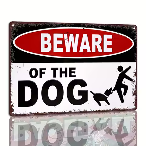 Vintage Metal "Beware of the Dog" Sign – Rustic Wall Art for Home, Yard, or Cafe Decor Durable Tinpl
