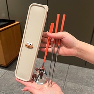 304 Stainless Steel Chopsticks Spoon Set Portable Tableware Box Office Workers Students Smiley Face 