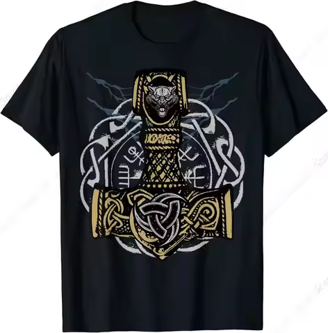 Thors Hammer Triple Horn of Odin Men T-Shirt Short Sleeve Casual 100% Cotton O-Neck Summer Shirt