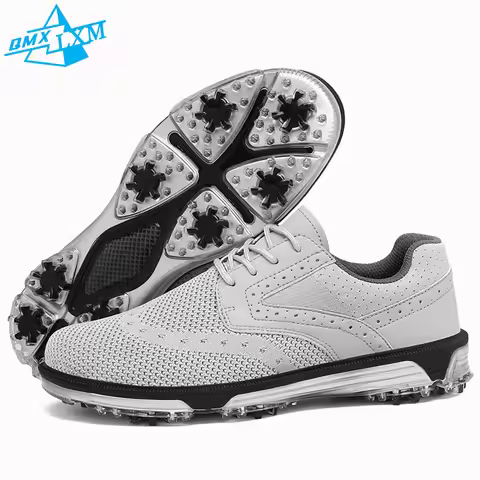 LiXingMing Golf Shoes Men Gray Large Size To 48# Breathable Cleats Golf Sport Shoes Teenager Trainin