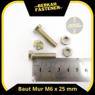 Yellow Bolt Nut M 6 x 25 mm key 10 bolt and nut set