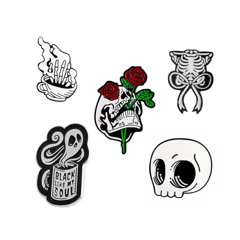 Skeleton Enamel Pin Skull Coffee Ghost Rose Badge Brooch Lapel Pin Bag Gothic Punk Badge Jewelry Gif
