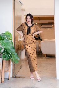 Korean Knitted Polka Dots Top and Skirt Set / Terno