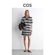 ชุดเดรสคอโปโลลายทางถักสีพื้นสำหรับผู้หญิง COS เส้นใยโพลีเอสเตอร์ฤดูร้อนใหม่ แขนสั้น กระโปรงสั้น คอกล