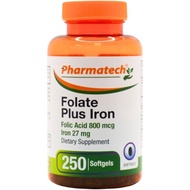 Folic Acid 800 mcg Plus Iron 27 mg Supplement for Women, Vitamin B9, Folate Prenatal, Fast Absorptio