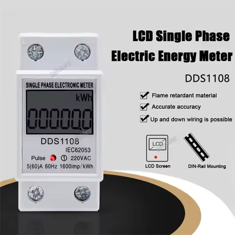1pcs LCD Single Phase Electric Energy Meter KWH AC Digital Watt-Hour Meter 220V 60A 50Hz Electric Di