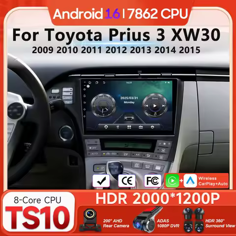 Android 16 For Toyota Prius 3 XW30 2009 - 2015 Car Multimedia Player Carplay Auto Radio Video Wifi N