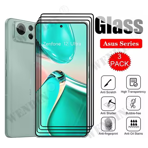 3 Pcs Tempered Glass For Asus Zenfone 12 11 Ultra 10 9 Full Cover Screen Protector For Asus Rog Phon