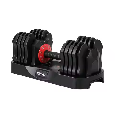 Adjustable Dumbbell with Storage Tray, Cast Iron Quick Dial Hand Weight with Anti-Slip Knurled Handl