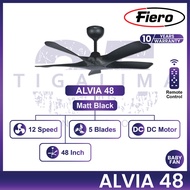 FIERO ALVIA 48 Inch 5 Blades 12 Speed Forward + Reverse Remote Control DC Motor Ceiling Fan Kipas Si