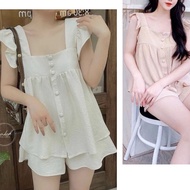 Babydoll women's outfit Set: fairy blouse with square collar and flared buttons + Shorts short Big 2
