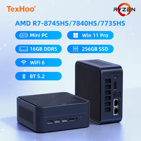 TexHoo Mini PC Windows 11 Pro, AMD Ryzen 7 8745HS Dual-Channel 16GB DDR5 512GB SSD 4K Mini Computer 