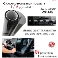 CAR/HOME/WINDOW TINTED FLIM ROLL VLT  5%,20%,30%, 50% , 70% BLACK SMOKE TINTED