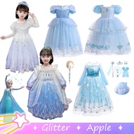 Elsa Frozen Blue Dress For Kids Girl Princess Gown For Kids Baby Mesh Sequin Cosplay Costume Halloween Christmas Full Set