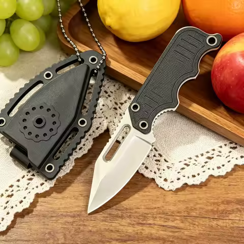 Mini Necklace Keychain Fixed Blade Knife 5Cr15MoV Blade with Sheath Multi-functional Outdoor EDC Too