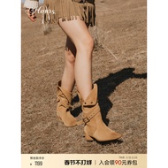 73hours Women's Shoes Denim Holiday Winter New Style Pile Boots Melade Western Cowboy Boots Women's 