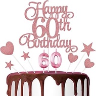 Happy 60th Birthday Cake Topper, 60th Birthday Candles Cake Numeral Candles Glitter Birthday Cake De