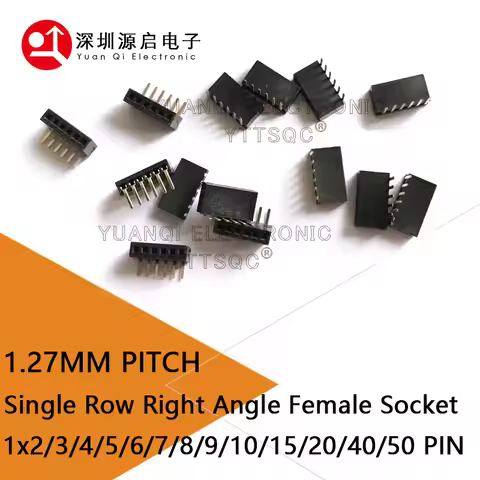 10PCS 1X/2/3/4/5/6/8/9/10/40/50 PIN R/A Single Row Right Angle FEMALE PIN HEADER 1.27MM PITCH Strip 