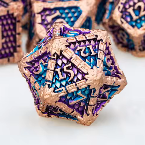Blue Purple Dnd Metal Dragon Dice Set D20 D and D Dungeon and Dragon Tabletop Role Playing Game RPG