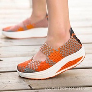 跨境女子厚底增高健身搖搖鞋編織運動媽媽鞋
