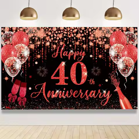An elegant 40th anniversary celebration background - red and black, with a glittering "Happy 40th An