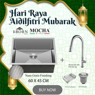 60 x 45 CM NANO GRAIN SUS HANDMADE KITCHEN SINK ,100% ANTI SCRATCH Nano Coating Black, Gold, Sinki D